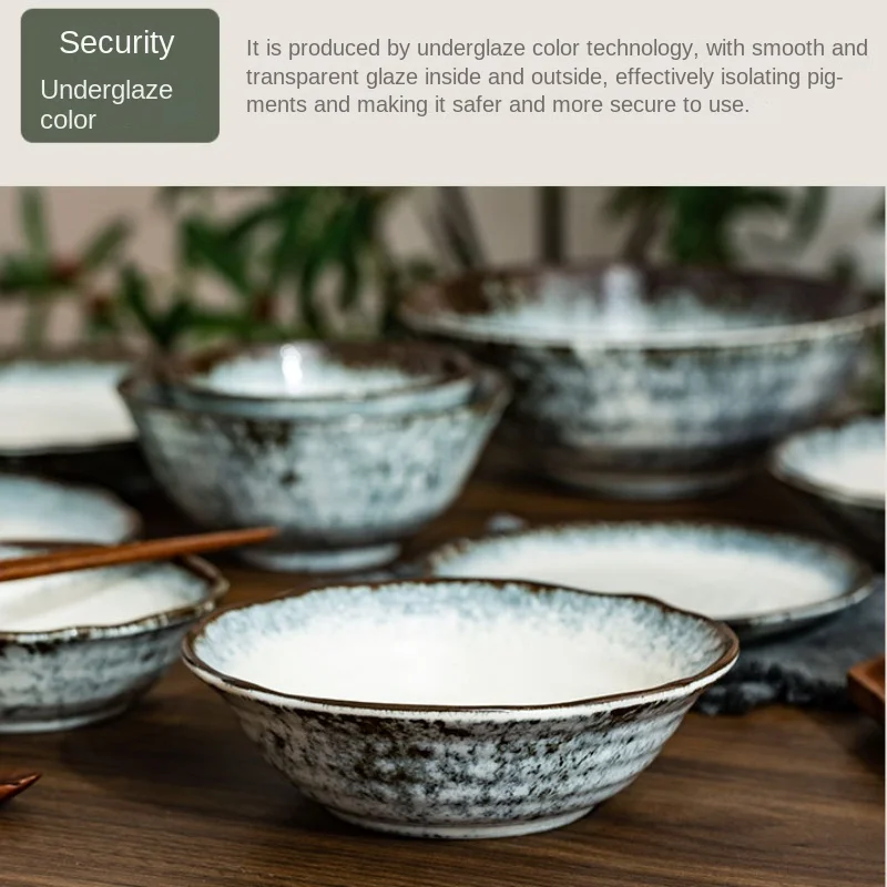 Feather Smoke Series Under-glaze Color Ceramic Dinnerware Set Retro Style Household Rice Bowl Flat Plate Elegant Deep Plate Gift