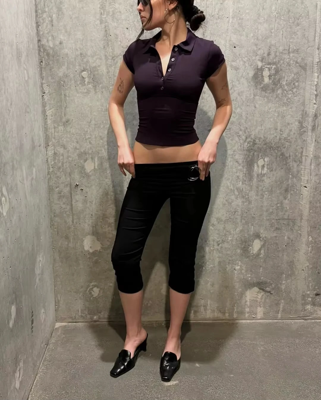 Tank Polo Collar Button Slim Fit Stretch Short-Sleeve Shoulder T-Shirt Short Top Waist Shaping Polo Shirt