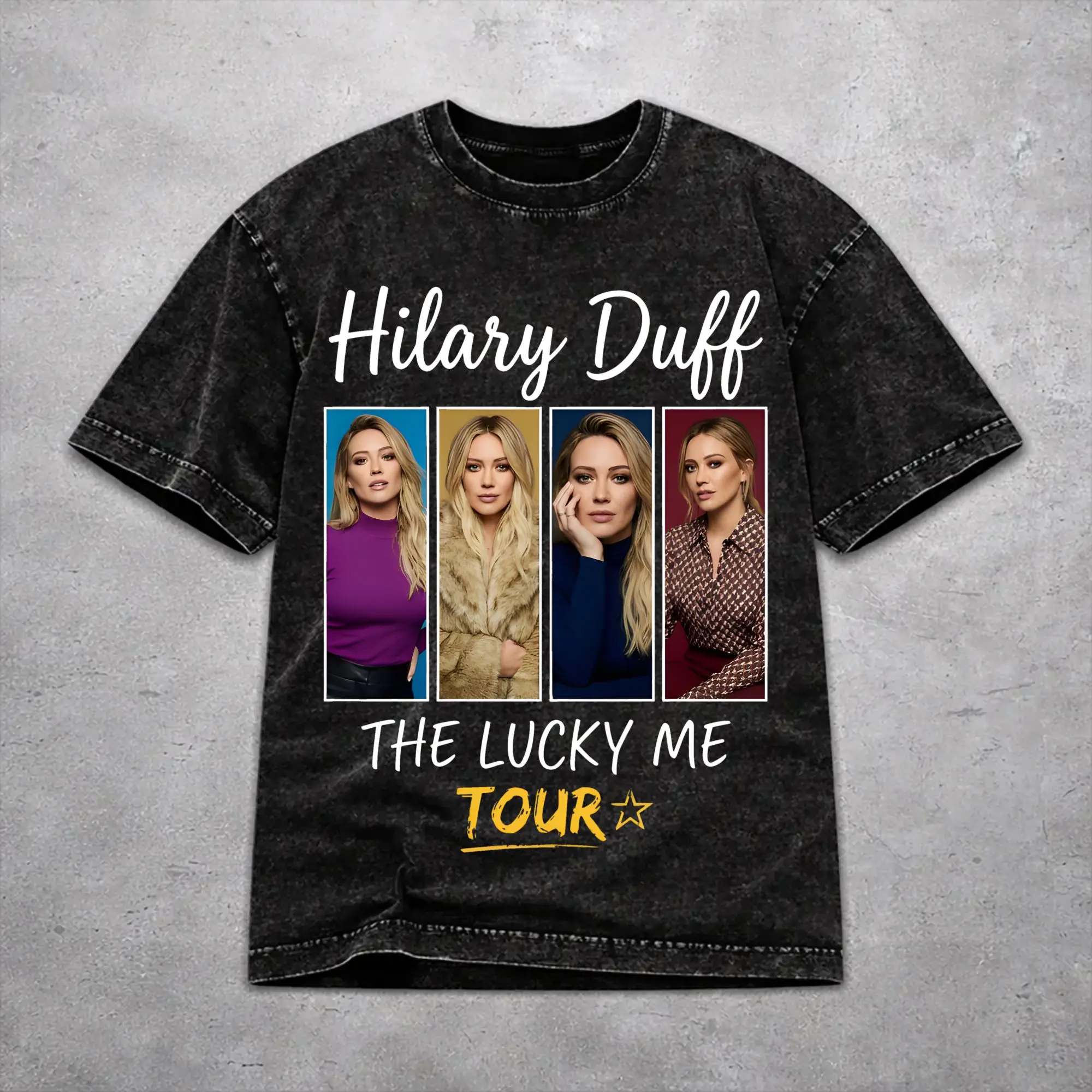 Hip Hop Hilary Duff Lucky Me Tour 2026 Outfit T-Shirts for Men Women  Washed Style Tee Shirt Clothes