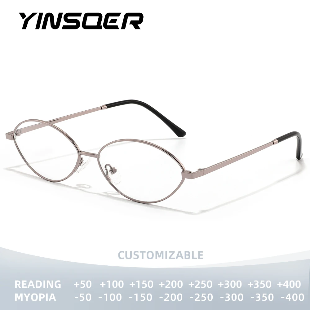 

YINSQER элегантные классические очки для пресбиопии женские простые синие светоблокирующие очки овальная металлическая оправа по рецепту по индивидуальному заказу