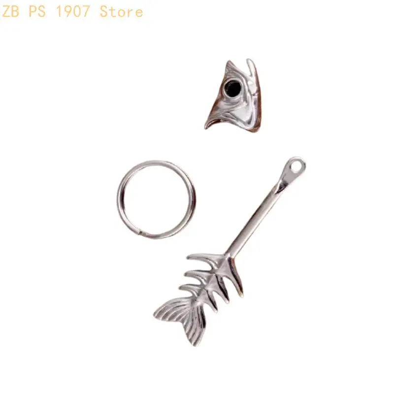 Novelty Fish Skeleton Keychain with Alloy Finish, Split Ring Charm for Key Organization or Bag Accent in Daily Use 55KA