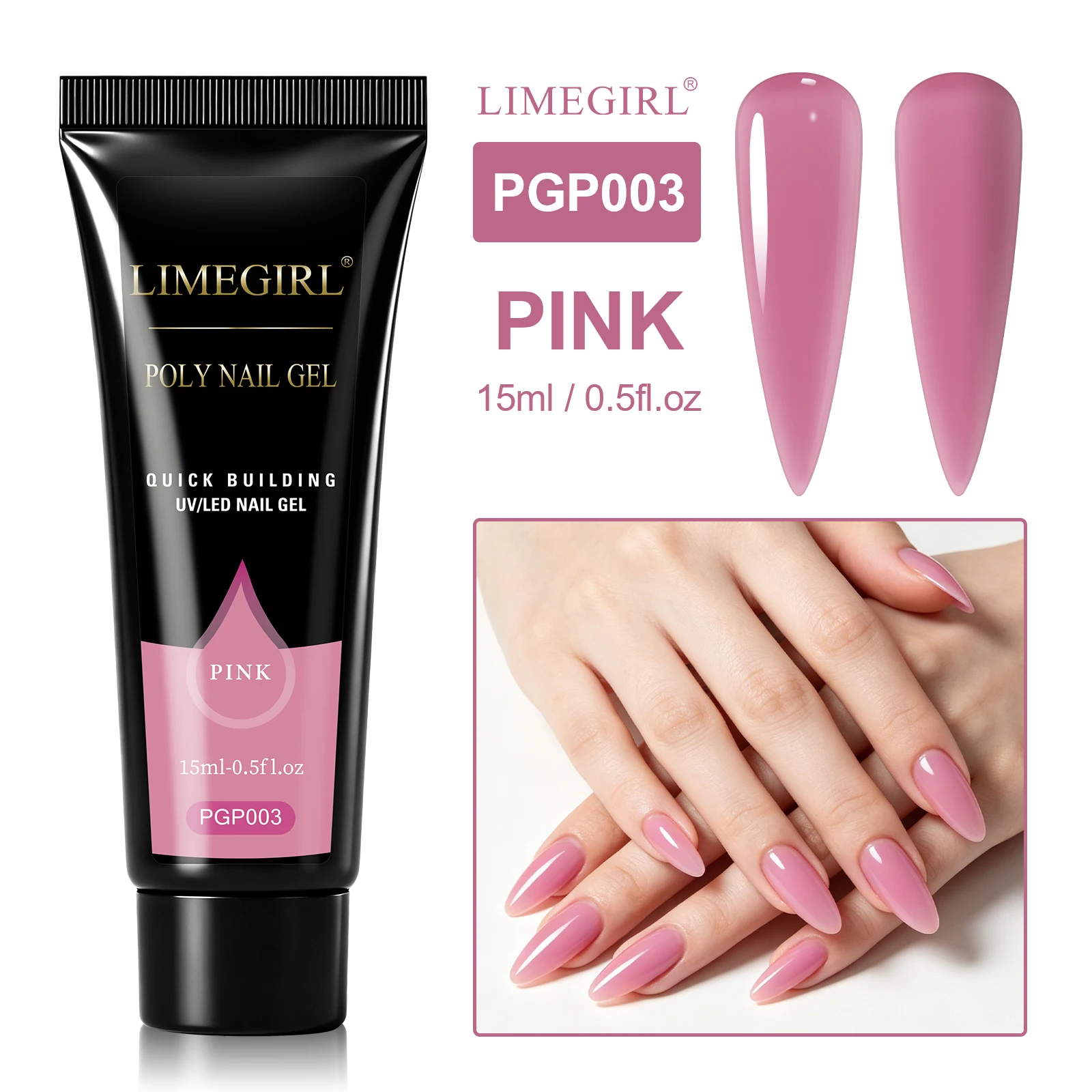 LIMEGIRL 25 Farben Poly-Verlängerungsnagelgel für Nagelkunst, Acryl-Maniküre-Design, UV-Lacke, semi-permanentes, schnelles Verlängerungsgel