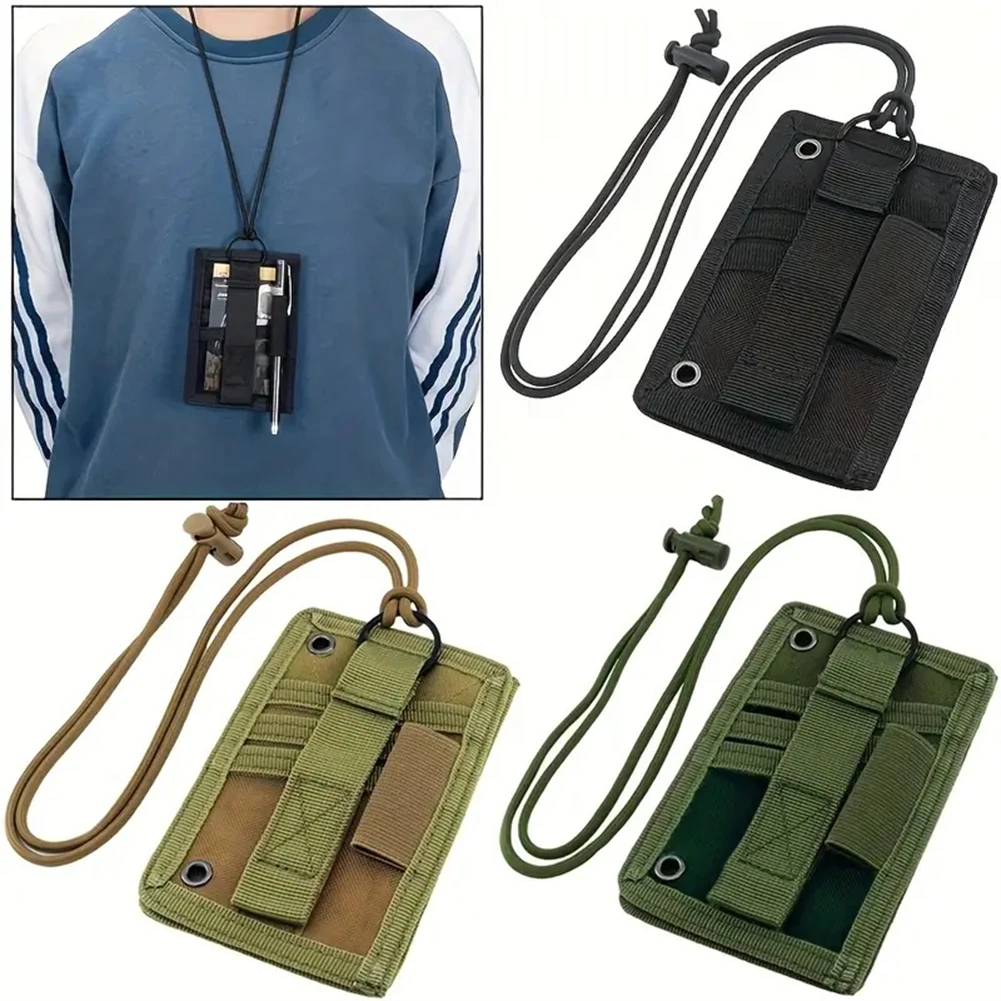 Adjustable Tactical ID Card Holder Detachable Hook & Loop Patch Badge Holder Key Ring Credit Card Organize
