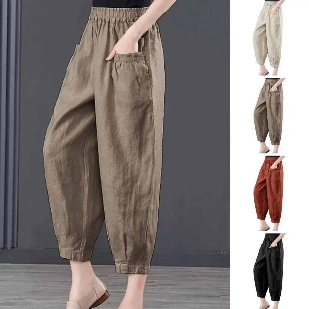 

Solid Color Harem Pants Trousers Elastic High Waist Harem Trousers for Women Solid Color Wide Leg Long Pants for Spring