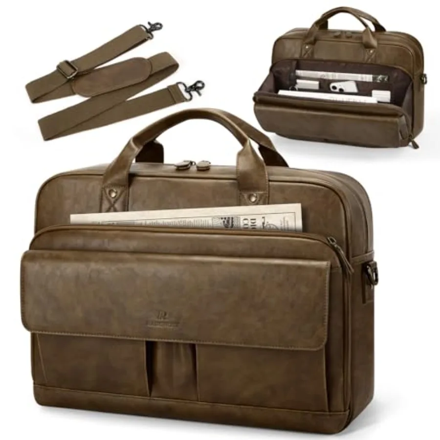 

Mens Laptop Bag PU Leather Messenger Bag 15.6 Inch Briefcase Vintage Computer Satchel Bag for Work Business