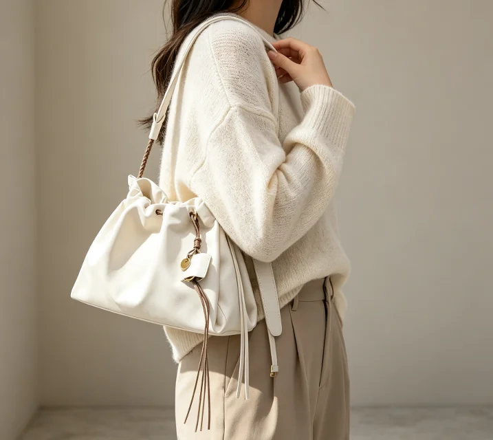 S New Women's Handbags Large Capacity Tote Bags Fashionable and Simple Drawstring Bags Commuting Shoulder Bags Popular for Women