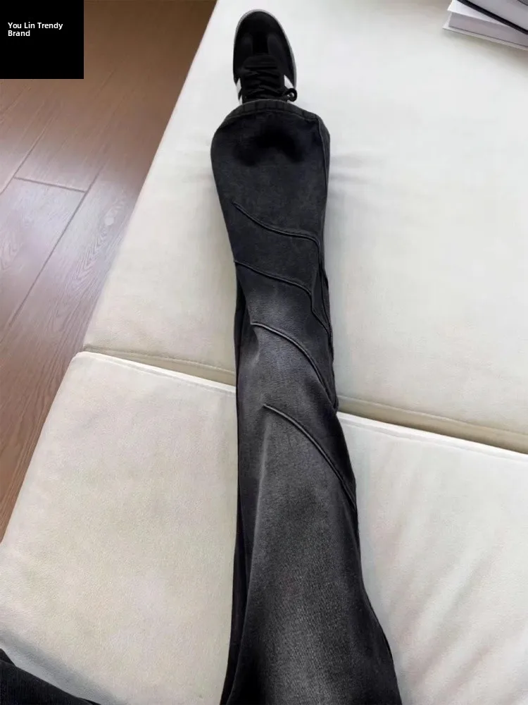 

Мужские джинсы Bla с плиссировкой и расклешенным низом, зимний дизайн, стильный образ, американский уличный стиль, облегающие, рабочие брюки, прямой крой