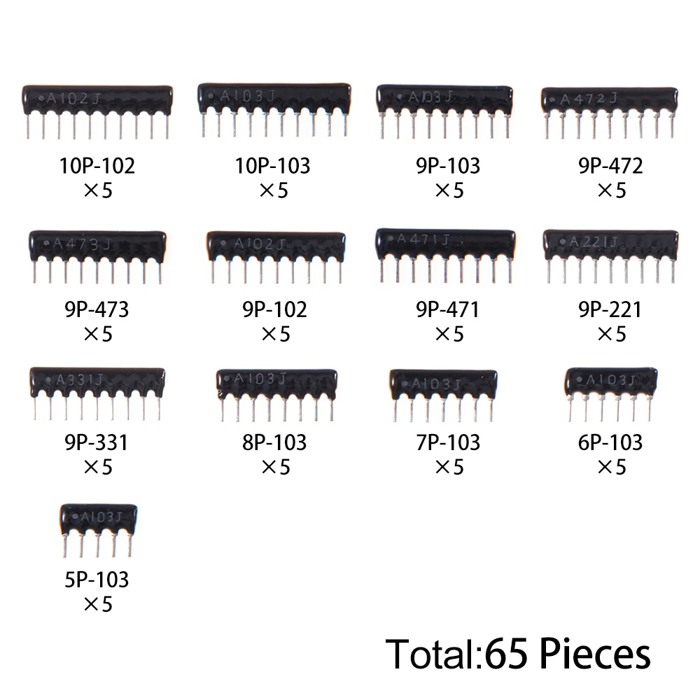 65pcs=13value*5pcs  7A103 5A103 6A103 Resistor Network Array kit 9A103 9A102 9A472 9A221 9A331 9A471 8A103 10A103 Component