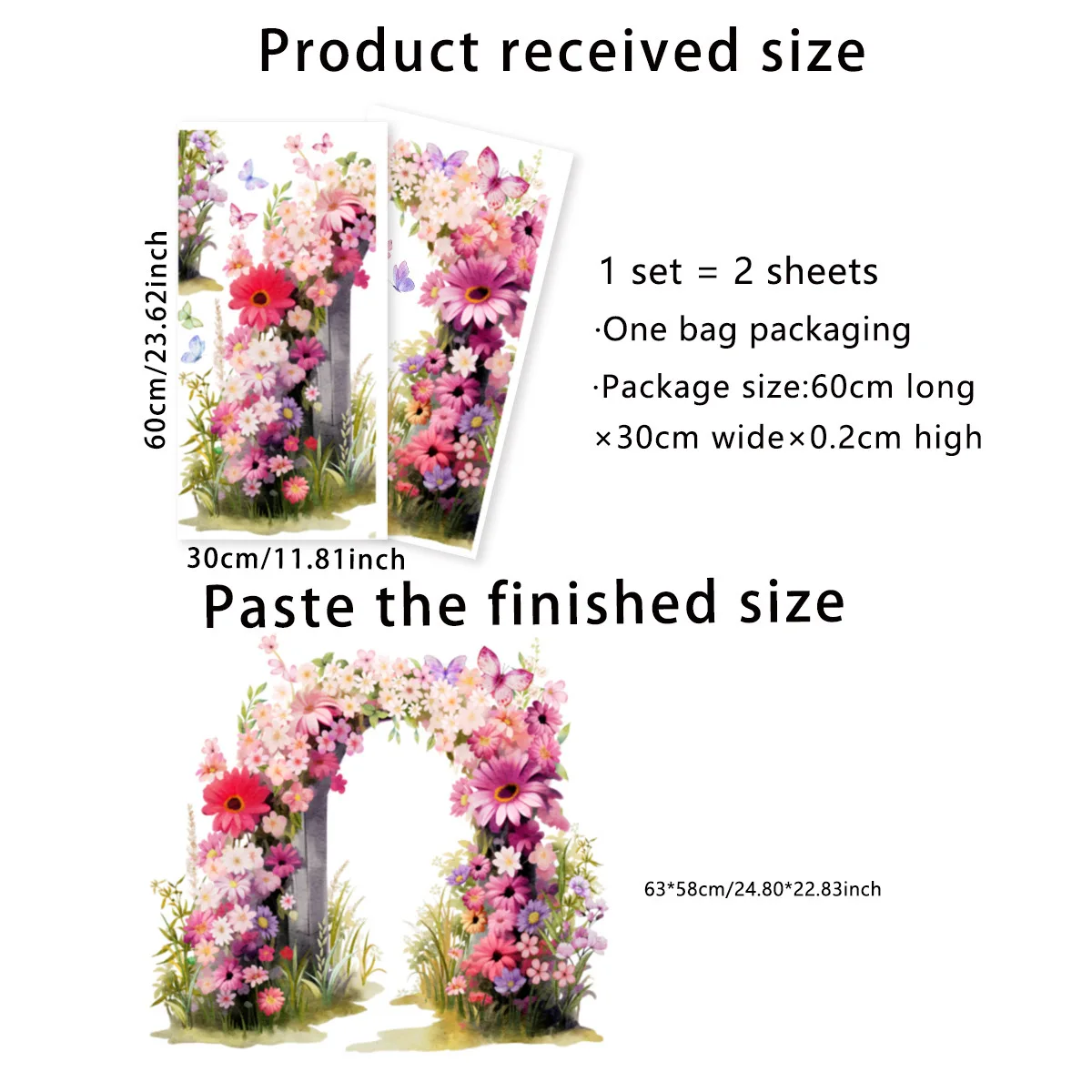 Adesivo de parede estético rosa flor borboleta arco-papel de parede autoadesivo removível para quarto sala de estar decoração floral de casa