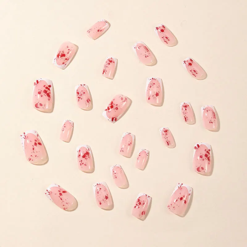 24pcs Set Halloween Design False Nails Wearable Manual Press on Long Nails With Pearl Fake Nails French Square Finger Nails