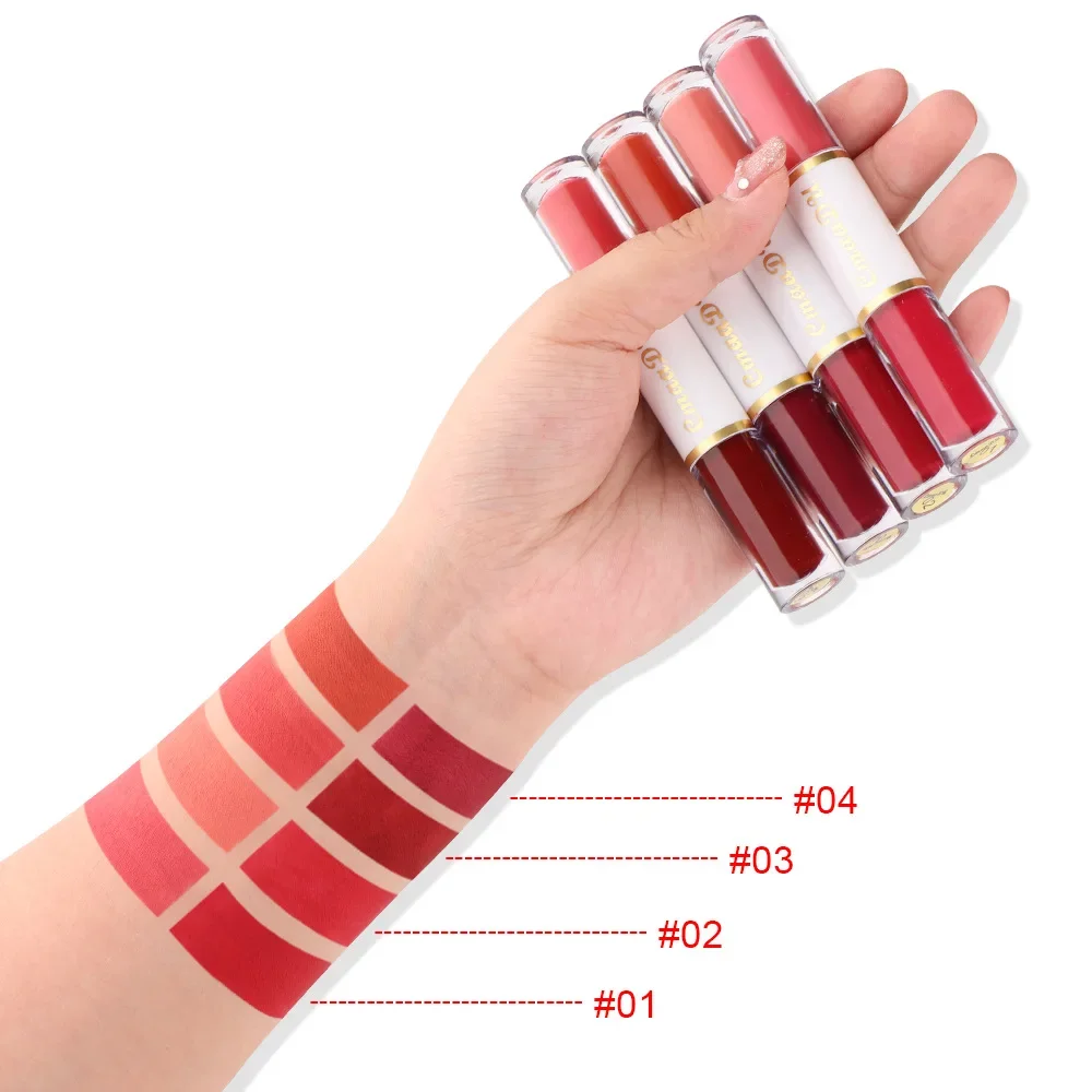 CmaaDu 4 Pcs/Sets 2in1 Matte Liquid Lipstick Lip Gloss Makeup Moisturize Nourishing Non-stick Cup Velvet Lip stick Lipgloss Tint