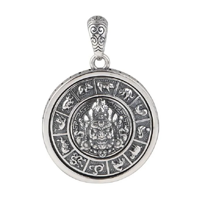 100% 925 Sterling Silver Tibetan Yellow Jambhala Buddha Pendant Buddhist Vajra Wealth Buddha Statue Pendant Good Luck Amulet