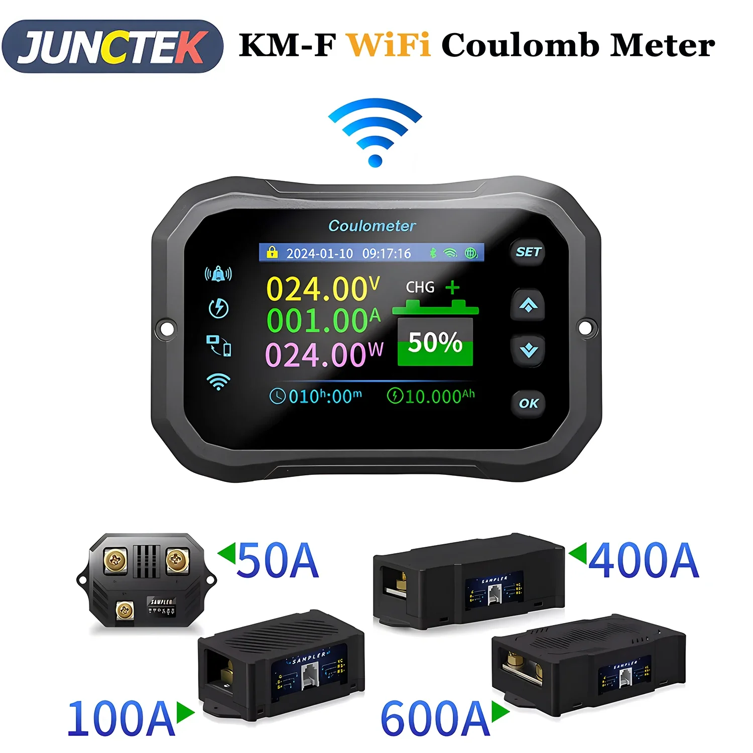 KM-F 50/100/400/600A WiFi Tester pojemności baterii Miernik kulombowy Woltomierz Amperomierz Miernik mocy Detektor Monitor pojemności baterii