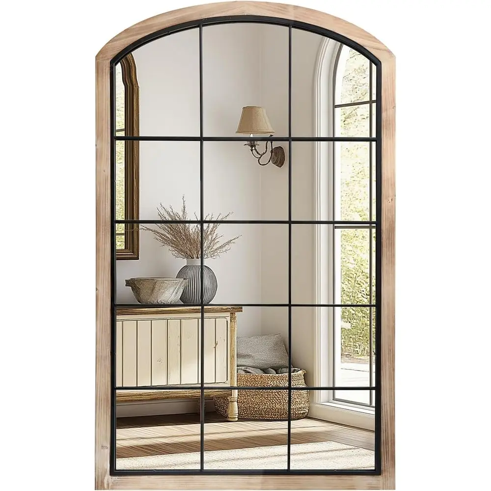 

30X48 Arch Wall Mirror, Wooden Rustic Metal Decorative for Entryway & Living Room, Natural