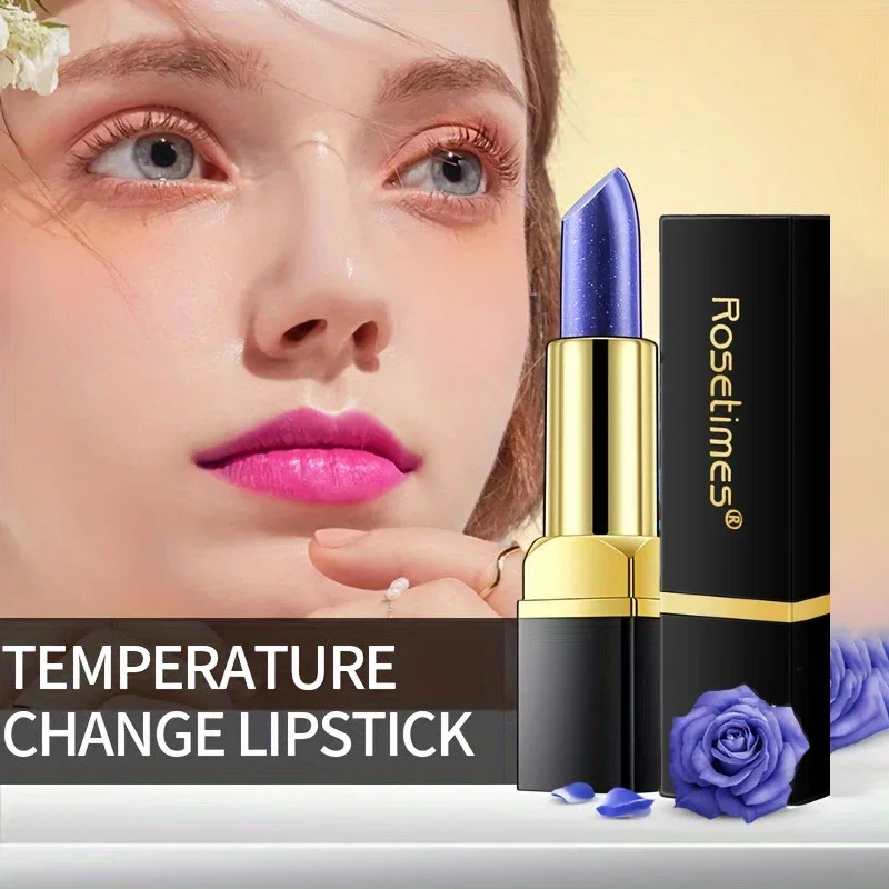 Temperaturempfindlicher, samtmatter Lippenstift mit blauem Rosenmotiv, wasserfest, hinterlässt keine Flecken, feuchtigkeitsspendendes und nicht trocknendes Lippen-Make-up