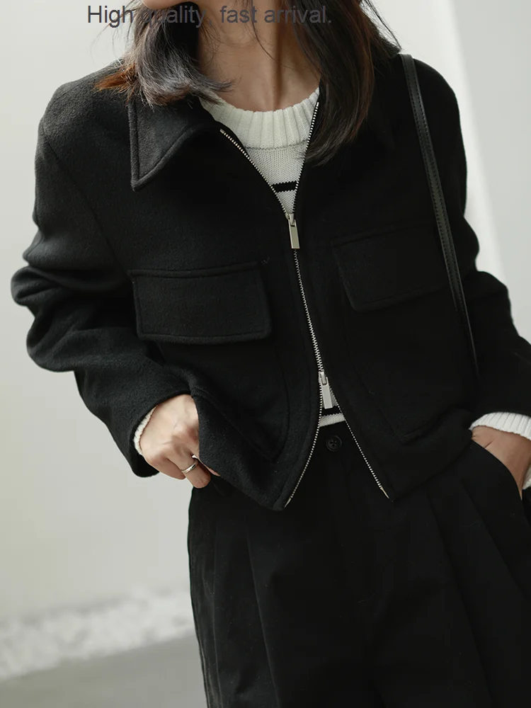 

Texture Is The Awesome! High Waist Petite Loose Temperament Lapel Woolen Coat Short Coat Autumn