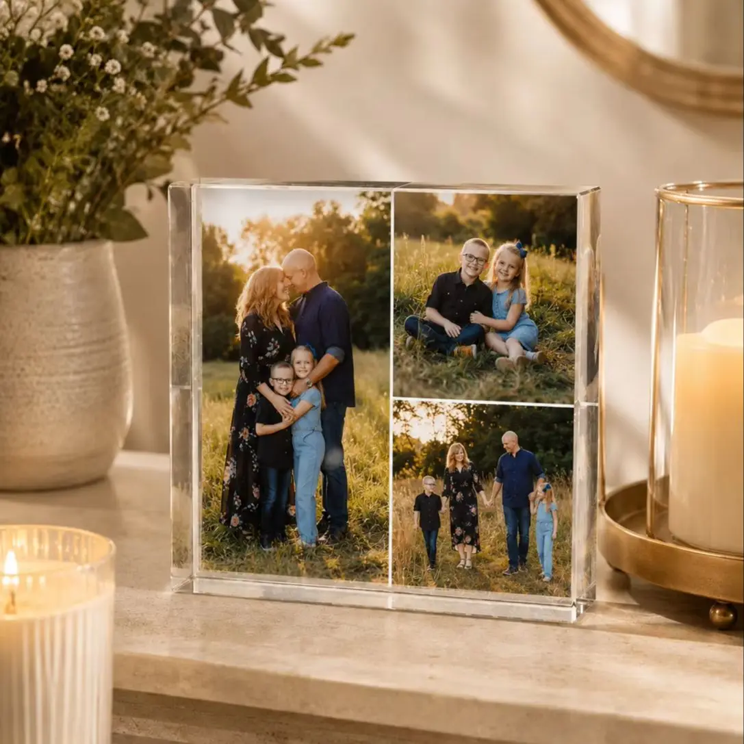 Custom Family Photo Block, Personalized Acrylic Picture Collage for Anniversary, Birthday or Home Decor