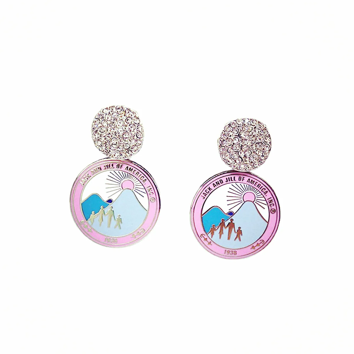 Drop Shipping Bling Rhinestone Family Club Jack And Jill Since Year 1938 JJ Stud Earrings Jewelry