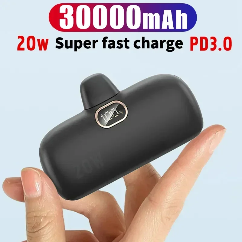 Mini Power Bank 30000mAh Portable Mobile Phone Charger External Battery Power Bank Plug Play Type-C For iPhone Samsung Huawei