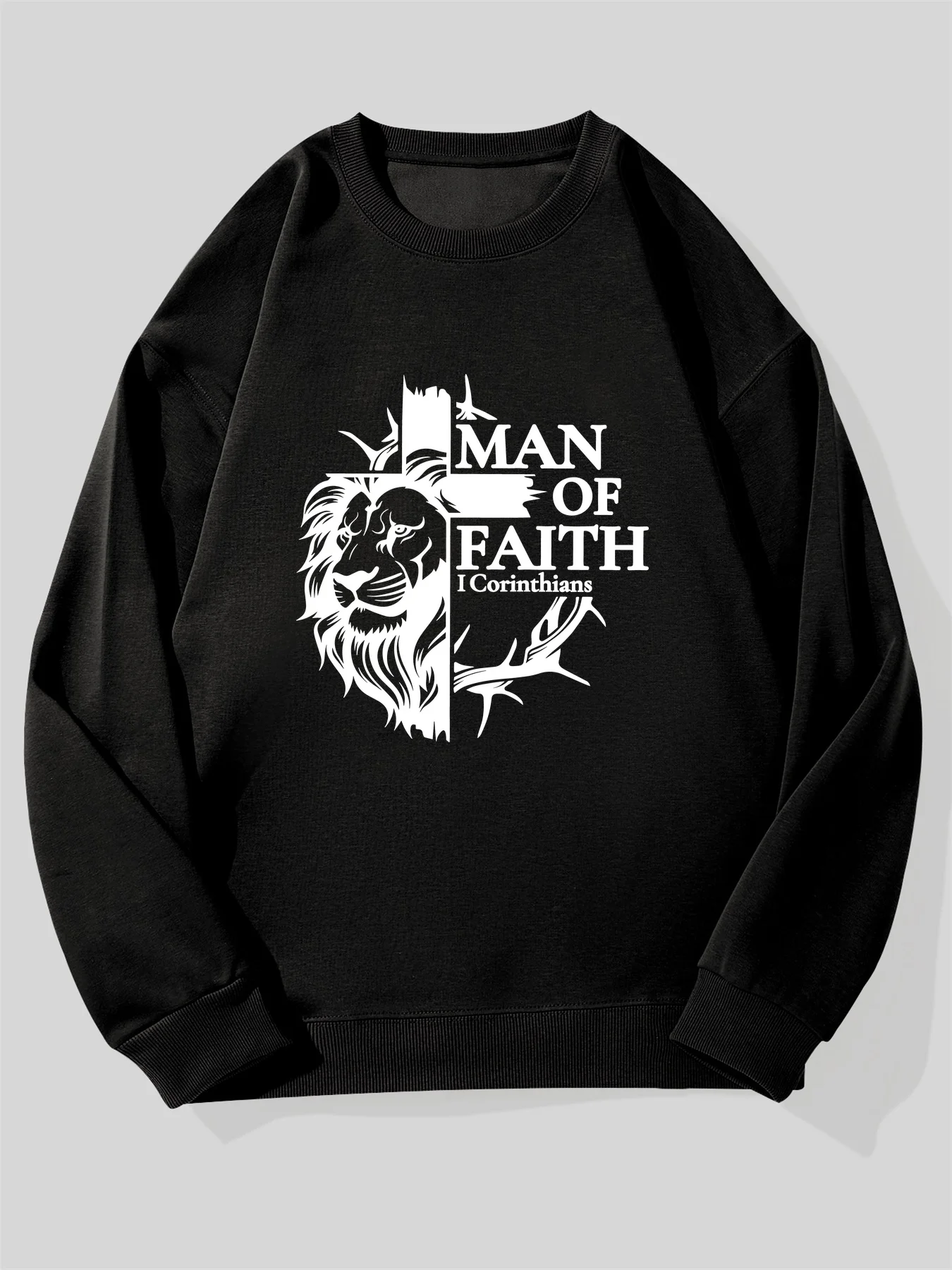 Ropa de fe cristiana para hombre - para hombre OF FAITH Sudadera con diseño de león de Judá y cruz - Azul marino