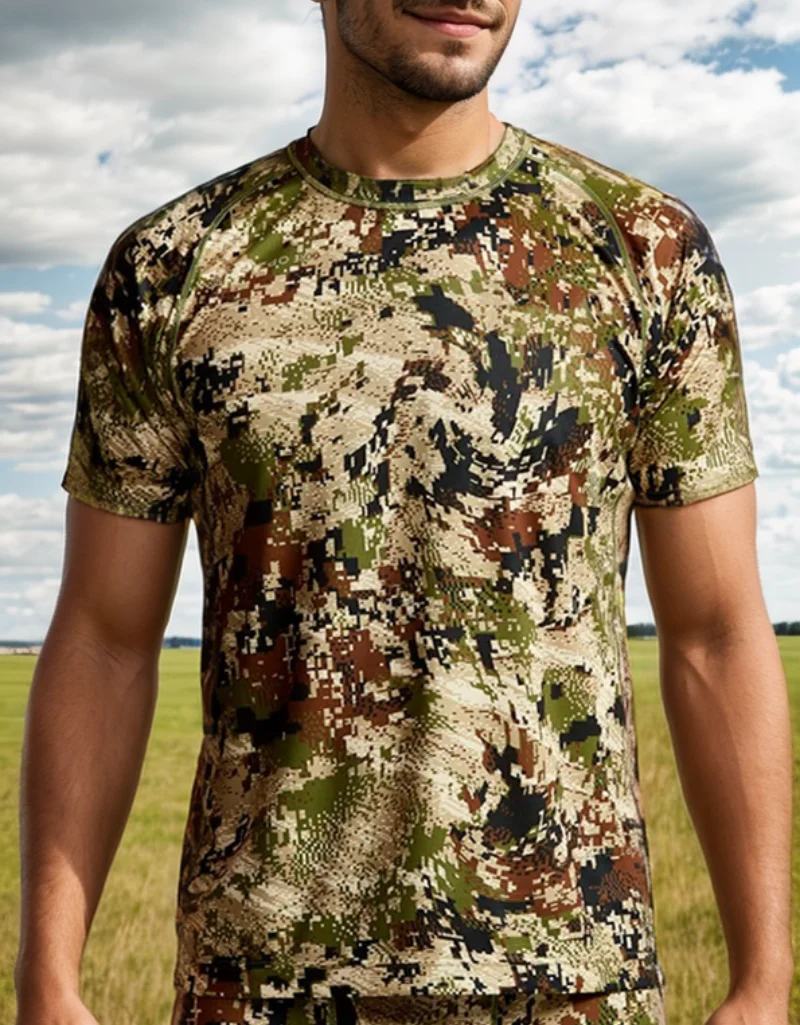 Ainfad Men's quick-drying printed antibiosis camo hunting short sleeve T-shirt summer hunting wear