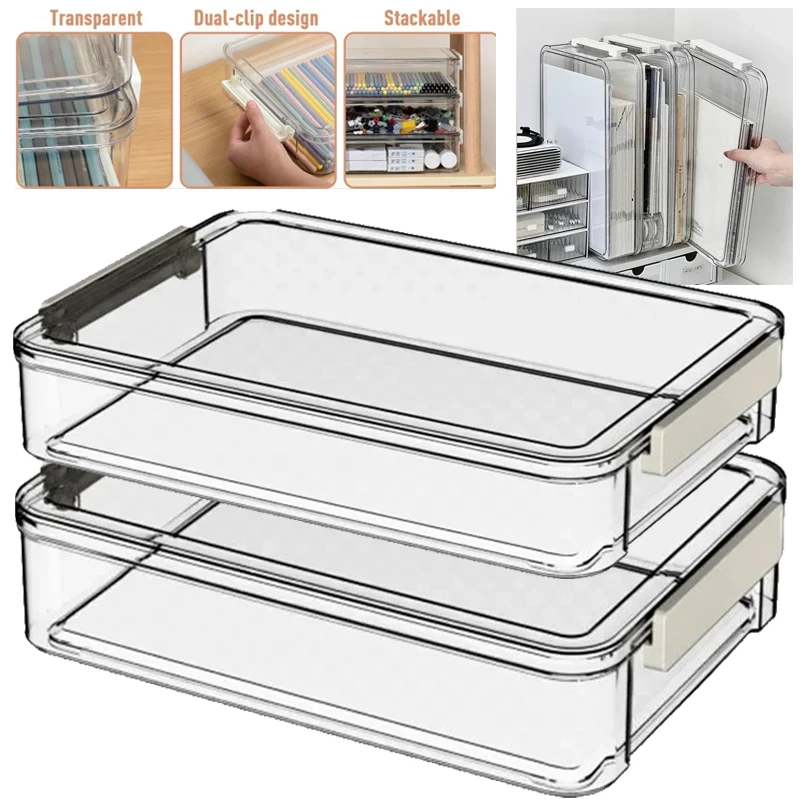 

Transparent Large Capacity Plastic Box Acrylic Desktop Organizing Storage Box, A4 File Document Exam Paper Organizer Household