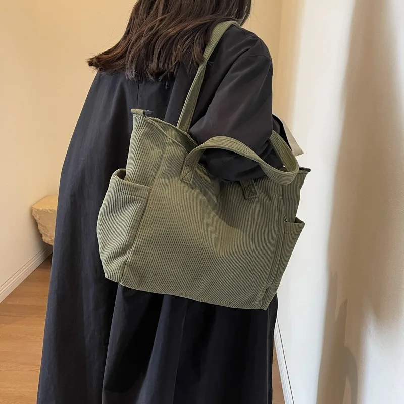 

Shoulder bag, corduroy canvas, campus commuting tote bag, women's simple and versatile casual large capacity bag, women's