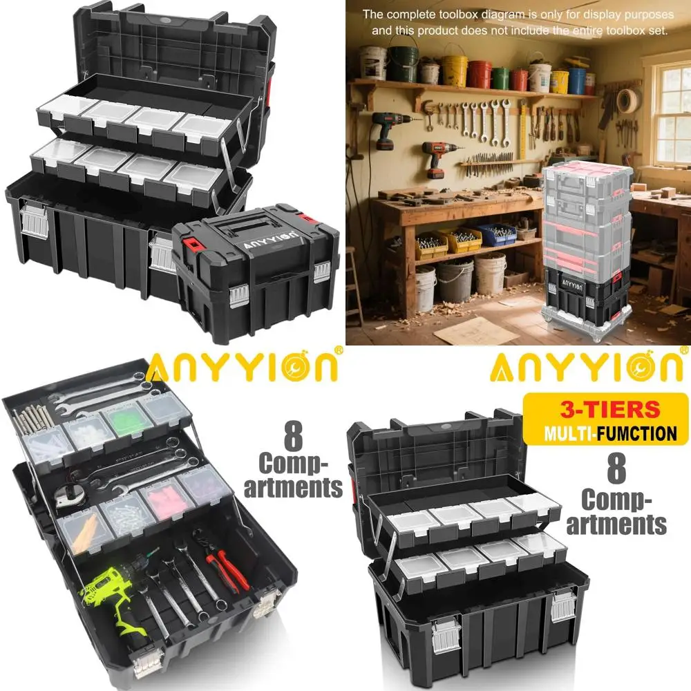 

3-Layer Portable Storage Toolbox Organizer, Stackable Multi-Function Tool Box