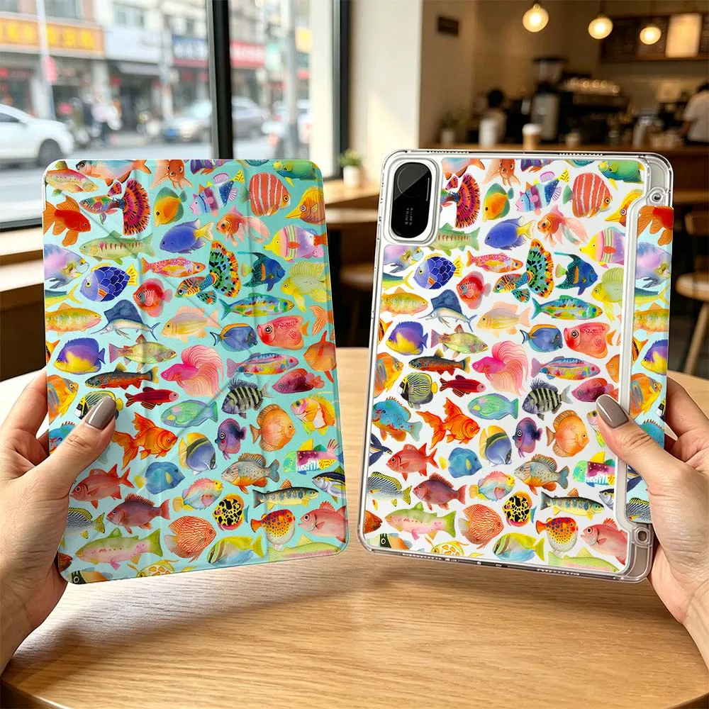 Cartoon Colorful Fish Pattern Cool For Xiaomi Redmi Poco Pad 8 7 6 5 C1 SE 9.7 11.2 12.1 11 inch 3Y Tablet Case