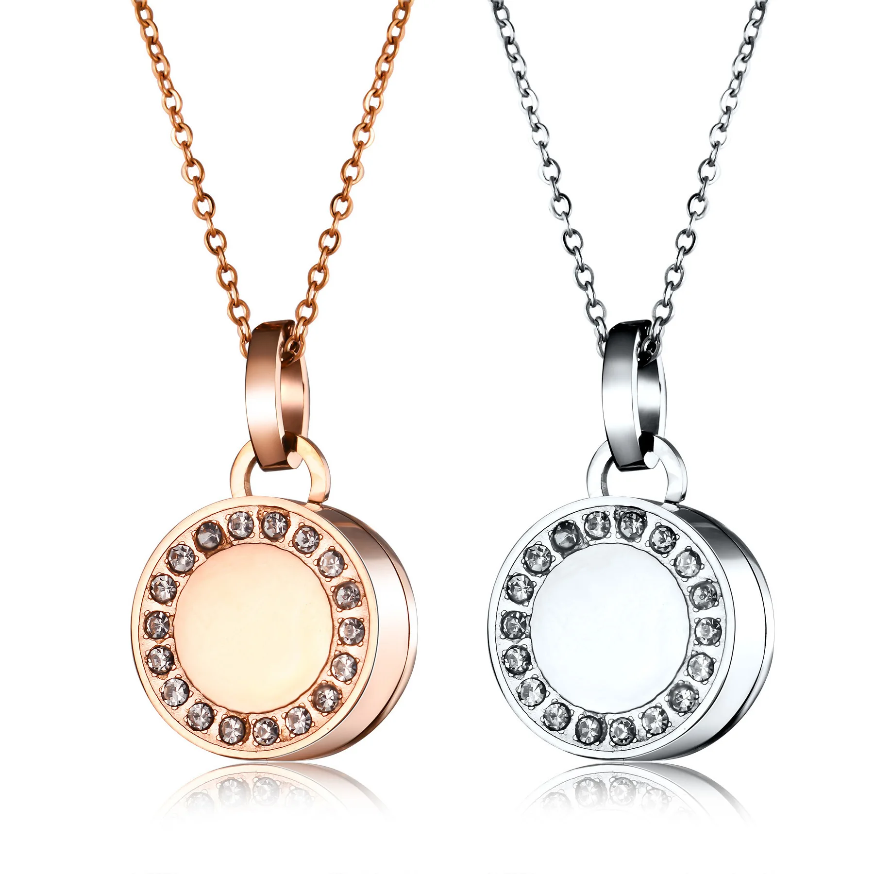 Stainless Steel Round Crystal Inlaid Openable Urn Pendant Necklace Pet Ashes Hair DIY Jewelry Accessories Couple Memorial Gift