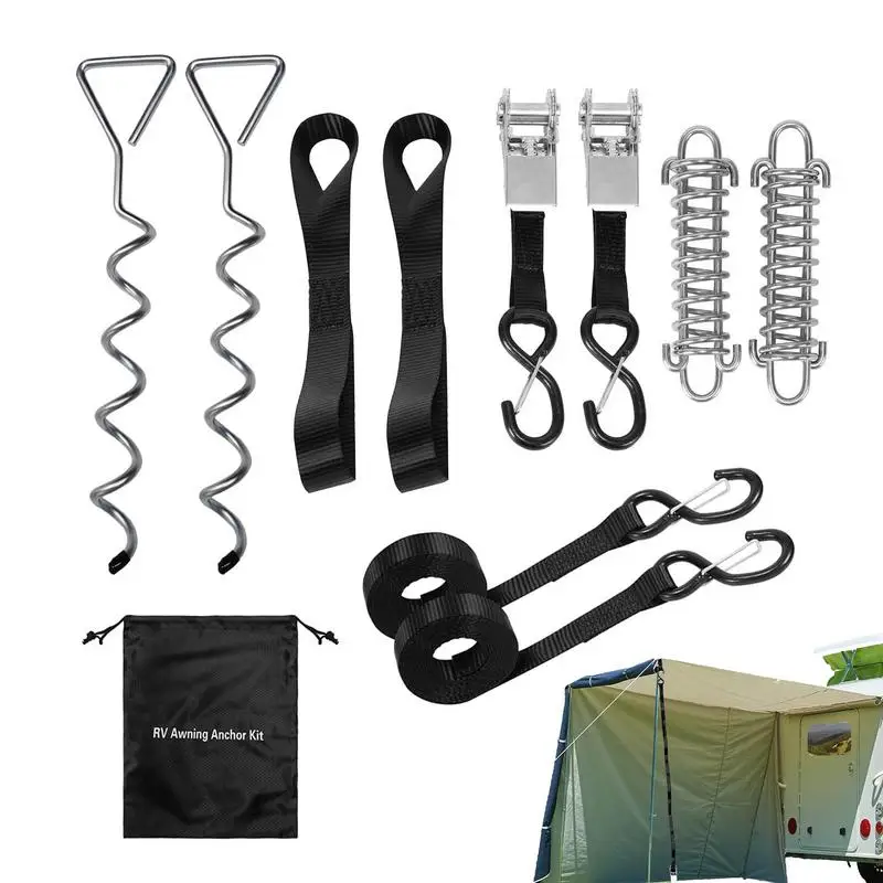 Awning Straps Stakes Travel Trailer Tent Stakes Straps Springs Outdoor Trampoline Tarpaulin Recreation Anchor Kit For Barbecuing