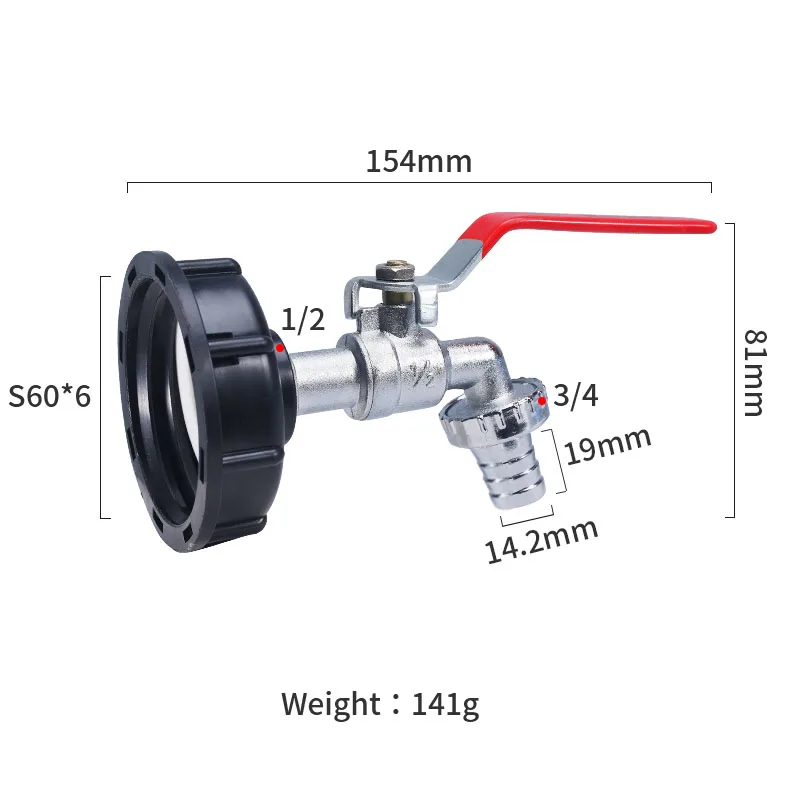 1PCSDurable IBC Tank Tap Adapter S60*6 Coarse Thread to 1/2'' 3/4'' Connector Replacement Valve Garden Home Valve Fitting Faucet