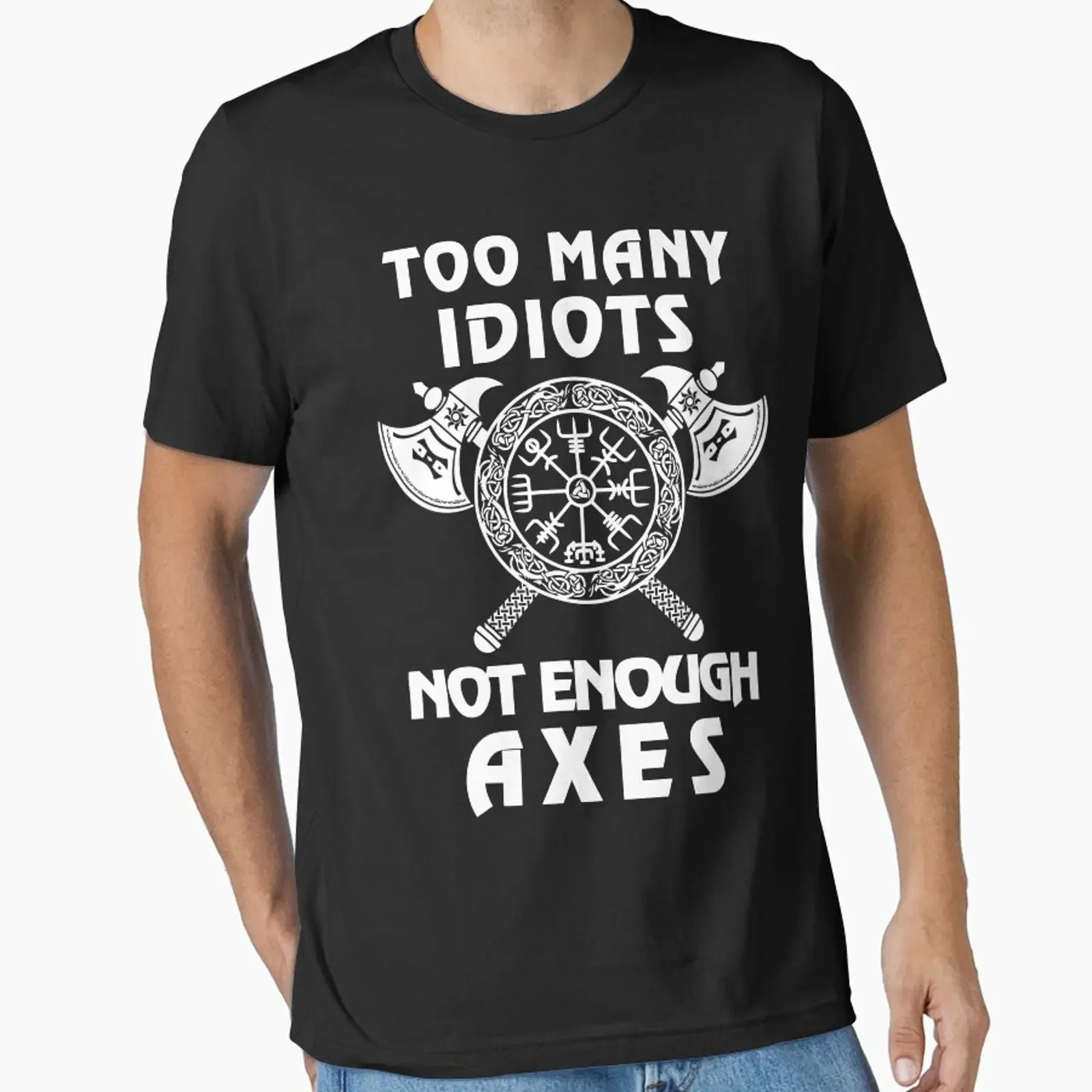Too Many Idiots Not Enough Axes Viking designed and sold by Dog T Shirt vintage Washed Stretched Slightly Versatile fashion