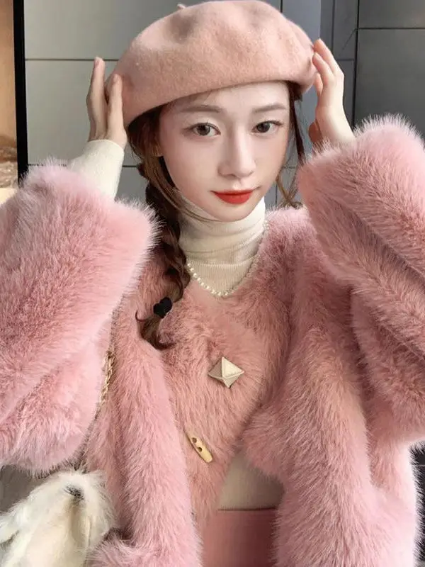 Nuevo abrigo de piel ecológico Sle de invierno para mujer, ropa grande con calor de cuero y piel intermonados ort V-Ne