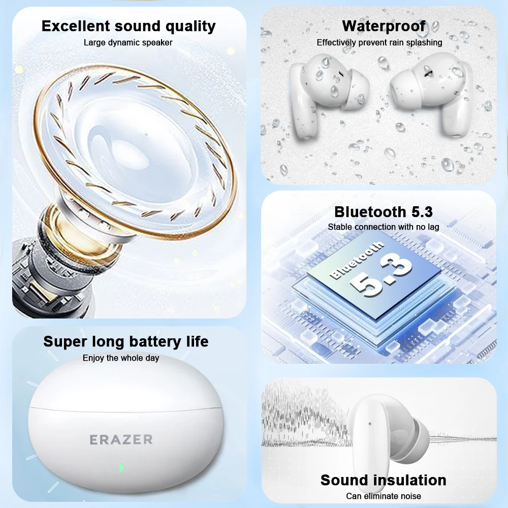 سماعات أذن لينوفو ERAZER AI مترجم بلوتوث V5.3 سماعات رياضية لاسلكية سماعات TWS مع ميكروفون مدمج عالي الدقة
