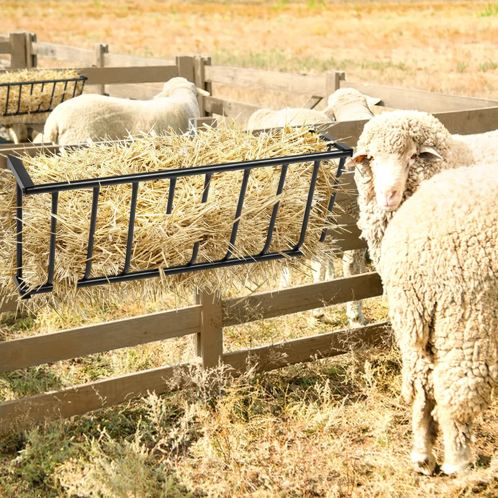 Large Capacity Hay Feeder, Heavy-Duty Steel Goat Hay Rack, 40.8" Long Wall Mounted Horse Hay Holder, Multiple Sided Feeding