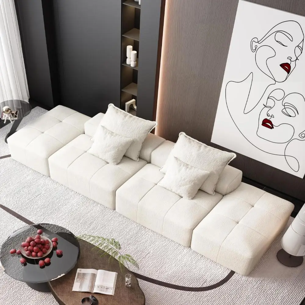 

Oversized Modular Sectional Sofa，2Ottoman and 2seat,Chenille Fabric Soft Cushion Sofa，4 Pillows,4PCS DIY Combination Tufted Sofa