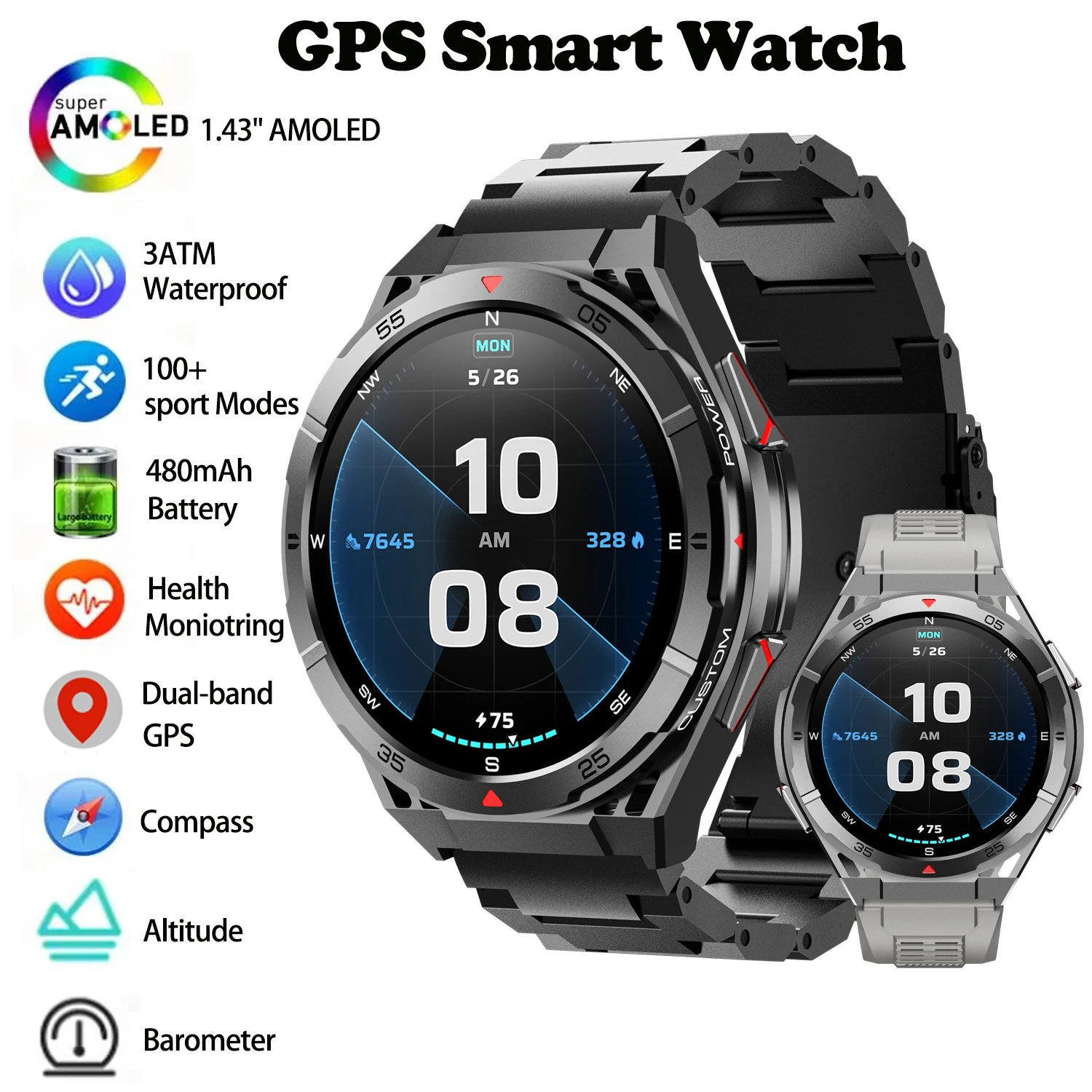 

X2B Smart Watch GPS Positioning Men Bluetooth Call AI Voice Health Monitoring Fitness Tracker 3ATM Waterproof Sport Smartwatch