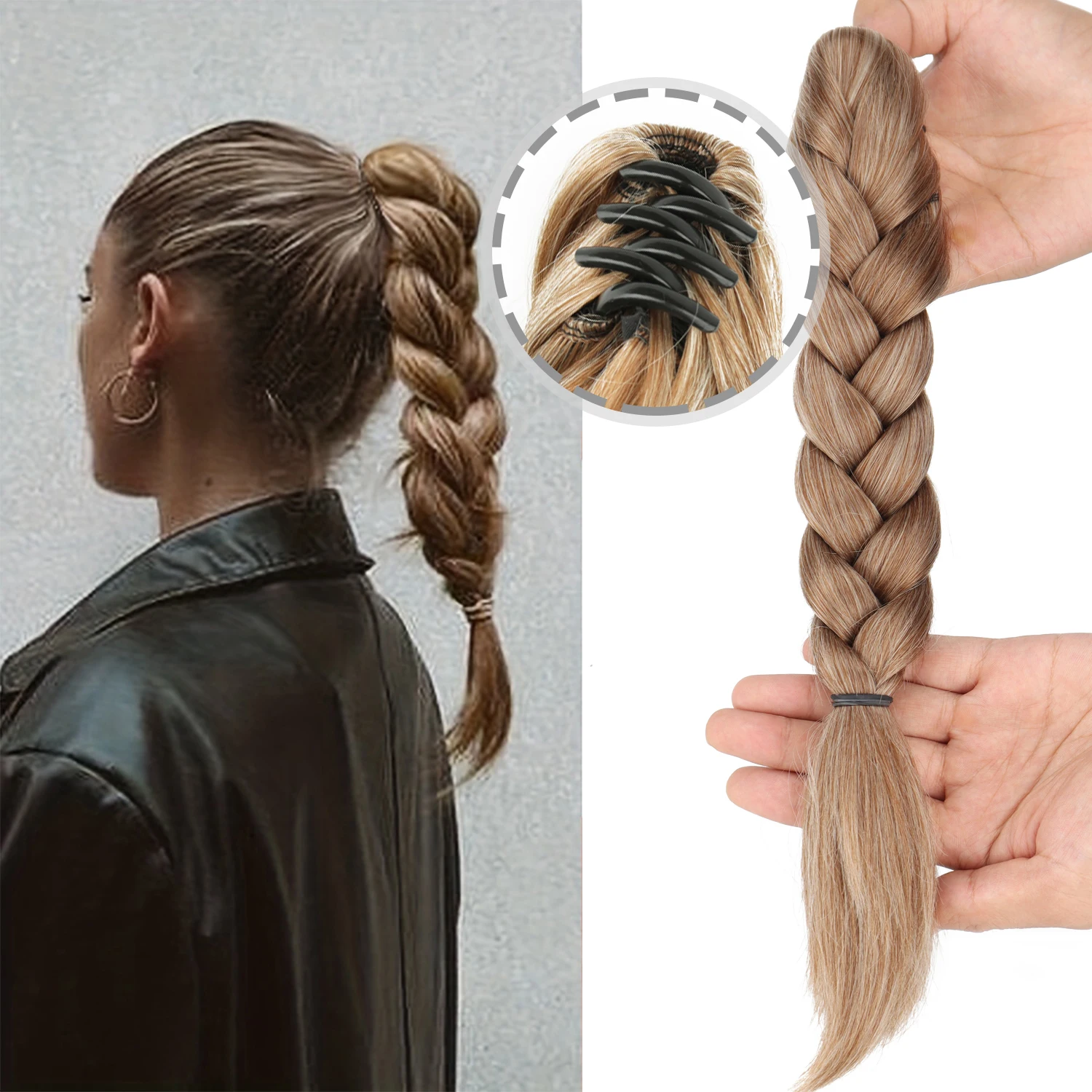Extension de queue de cheval tressée synthétique à clipser, faite à la main, pour femmes, ajoute du volume aux cheveux, noir, brun, blond