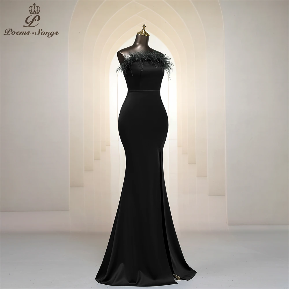 Elegant feather style black Evening dress vestidos formales vestidos de fiesta robe de soiree de mariage robe longue prom dress