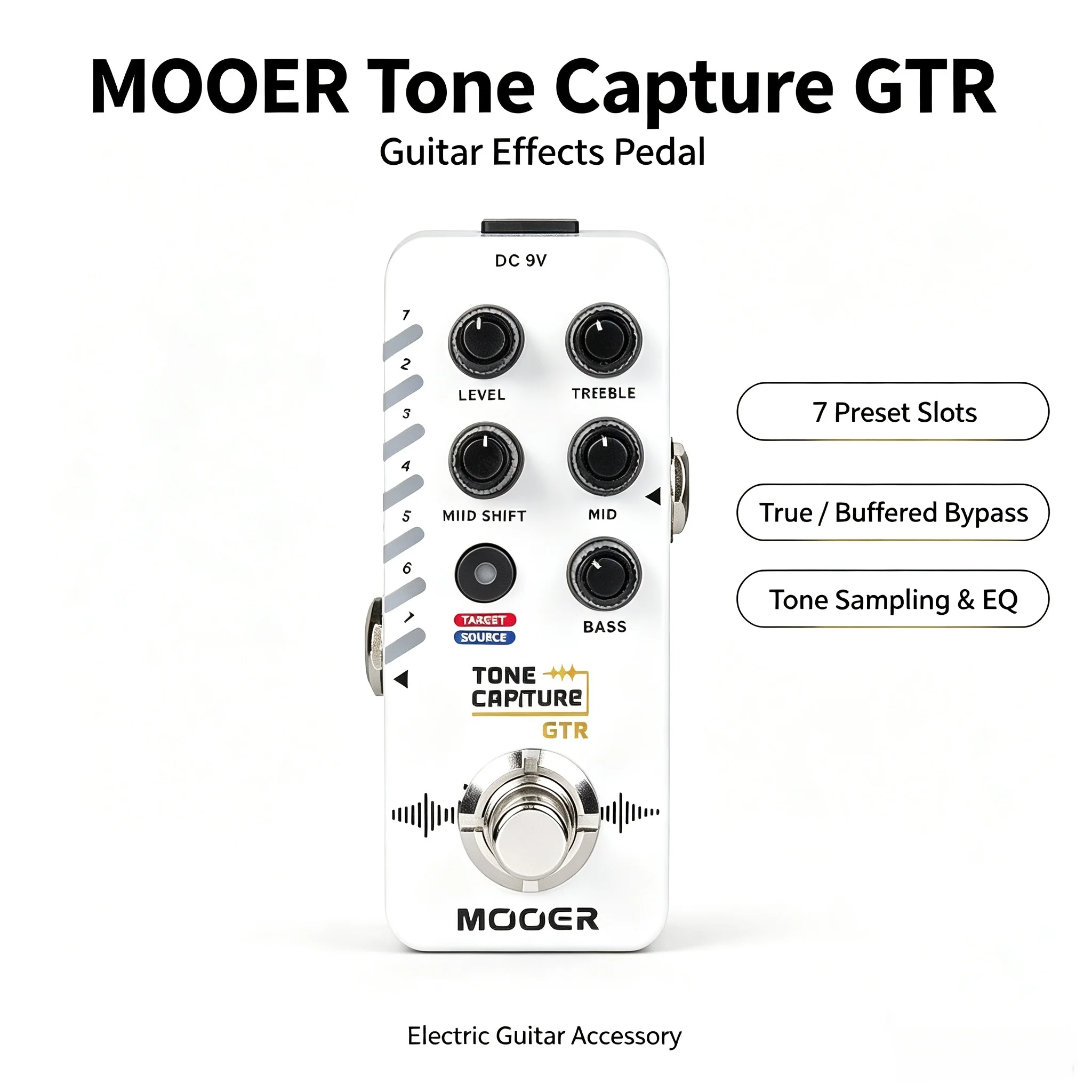 MOOER Tone Capture GTR Guitar Effects Pedal 7 Preset Slots True Bypass Buffer Bypass EQ Matching Sampling USB