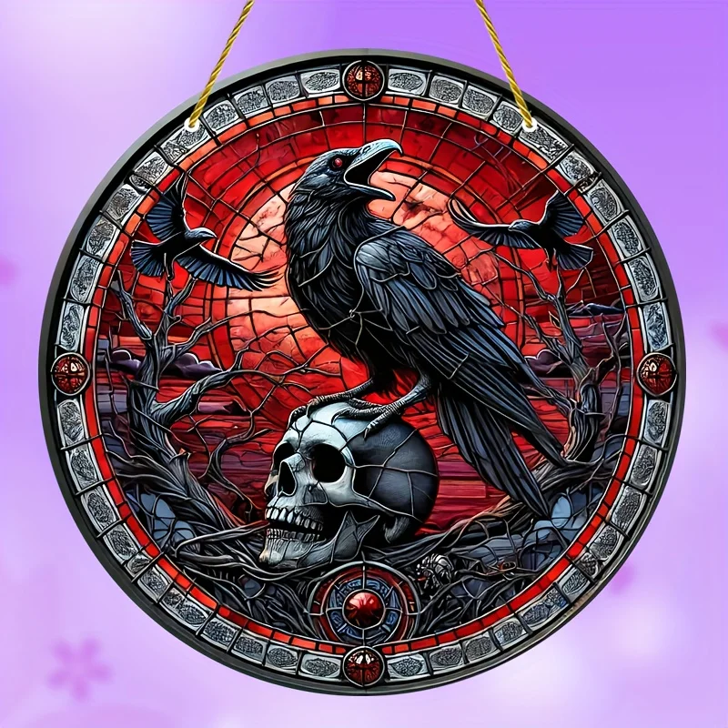 Halloween Crow Catcher - Colored Skull Art, Suitable for Windows and Walls, Porches and Garden Decorations, Ideal Gift