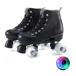 Roller Skates Sliding Quad Roller Sneakers 2 Row Adult Children Shoes Pu Leather Shoes Patines With 4 Flash Wheels For Men Women