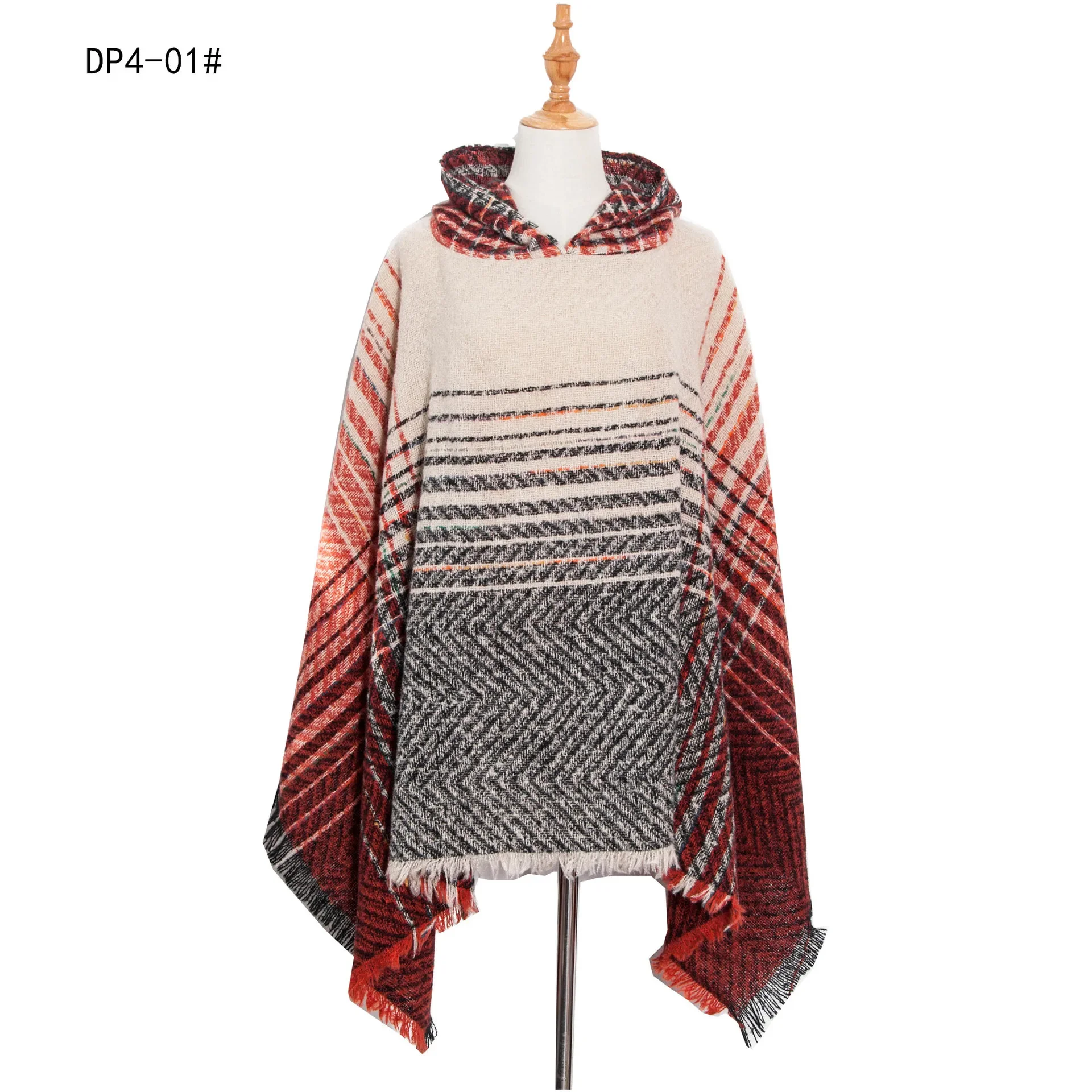 Spring Autumn New Polyester Spiked Herringbone Gradual Change Cape Women's Pullover Poncho Lady Capes Purple Cloaks