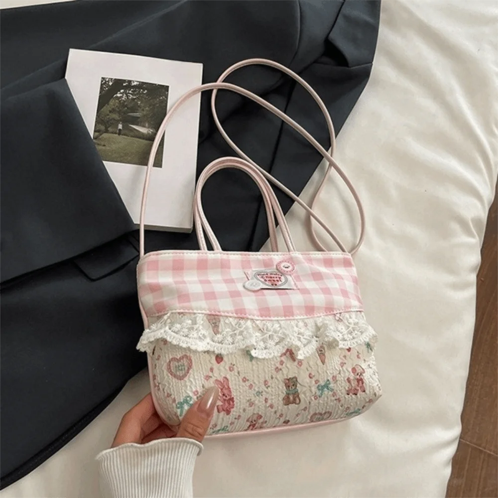 النمط الريفي الدانتيل شعرية حقيبة يد منقوشة الدنيم القوس حقيبة يد الكورية نمط مربع الحلو حقيبة كروسبودي السفر #3