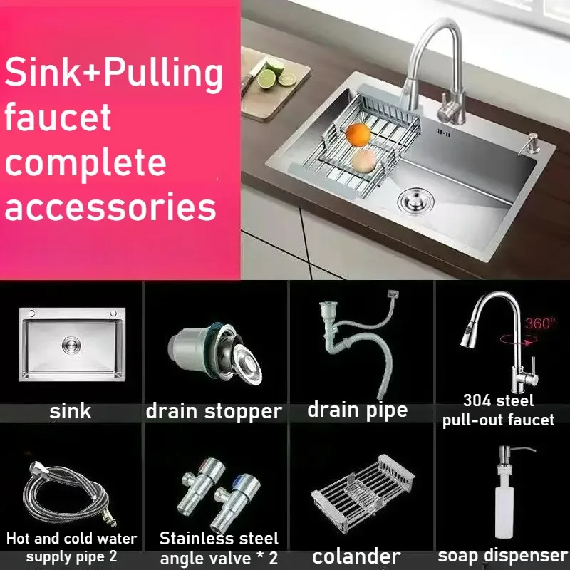 3.0mm Thick Stainless Steel Kitchen Sink Large Handmade Single Bowl Undermount Basin Brushed Finish-Multiple Sizes Faucet/Basket