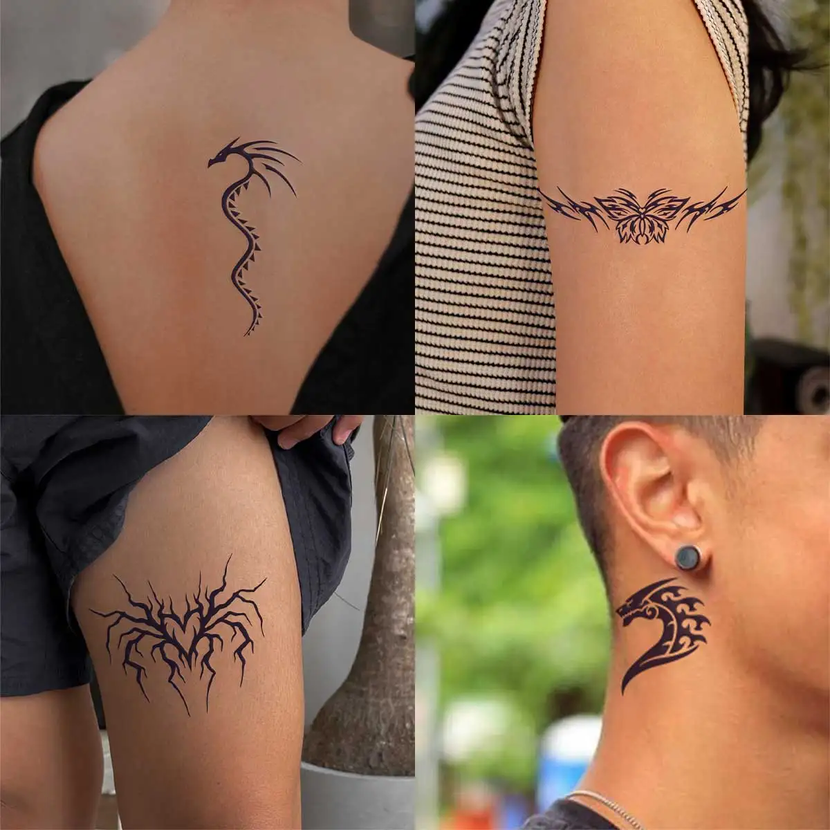 4pcs Black Dragon Temporary Tattoo Stickers for Women Men Realistic Scorpion Thorns Totem Fake Tattoo Arm Tattoos Body Art