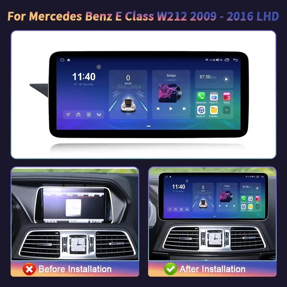 12.3‘’Android 14 For Mercedes Benz E Class W212 2009-2016 LHD Wireless Carplay Stereo Head Unit Screen Car Multimedia Navigation