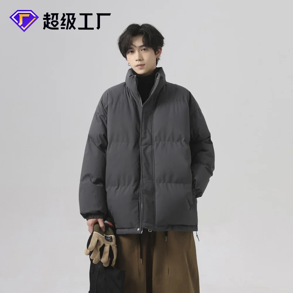 Winter New Fashion Men's Solid Color Simple Basic Casual Trendy Stand Collar Long Sleeve Thicken Quilted Coats Male Parkas Tops