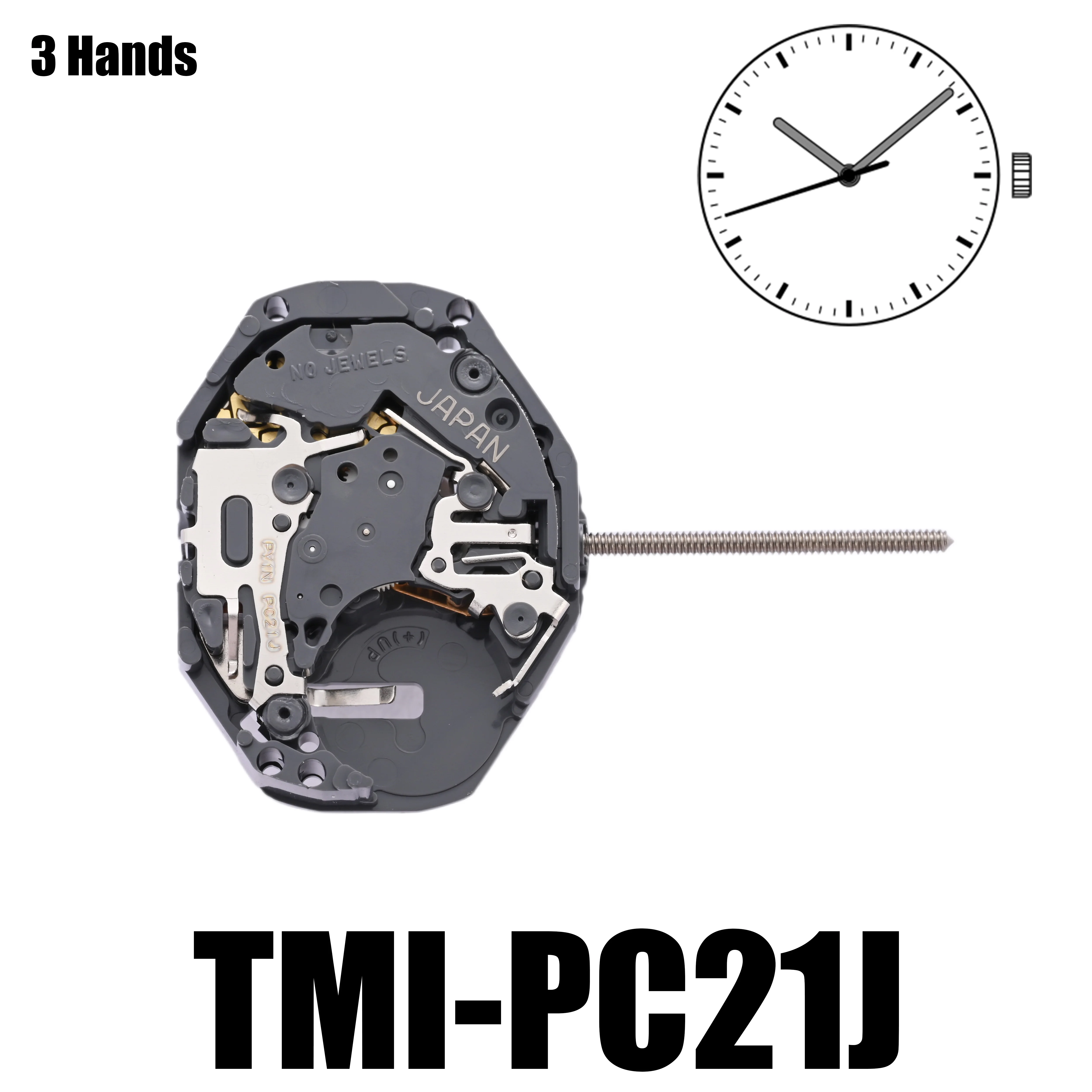 PC21 Movement TMI PC21J Movement Japan 3 Hand Standard Quartz Movement Size: 6 ¾X8‴  Height: 3.15mm